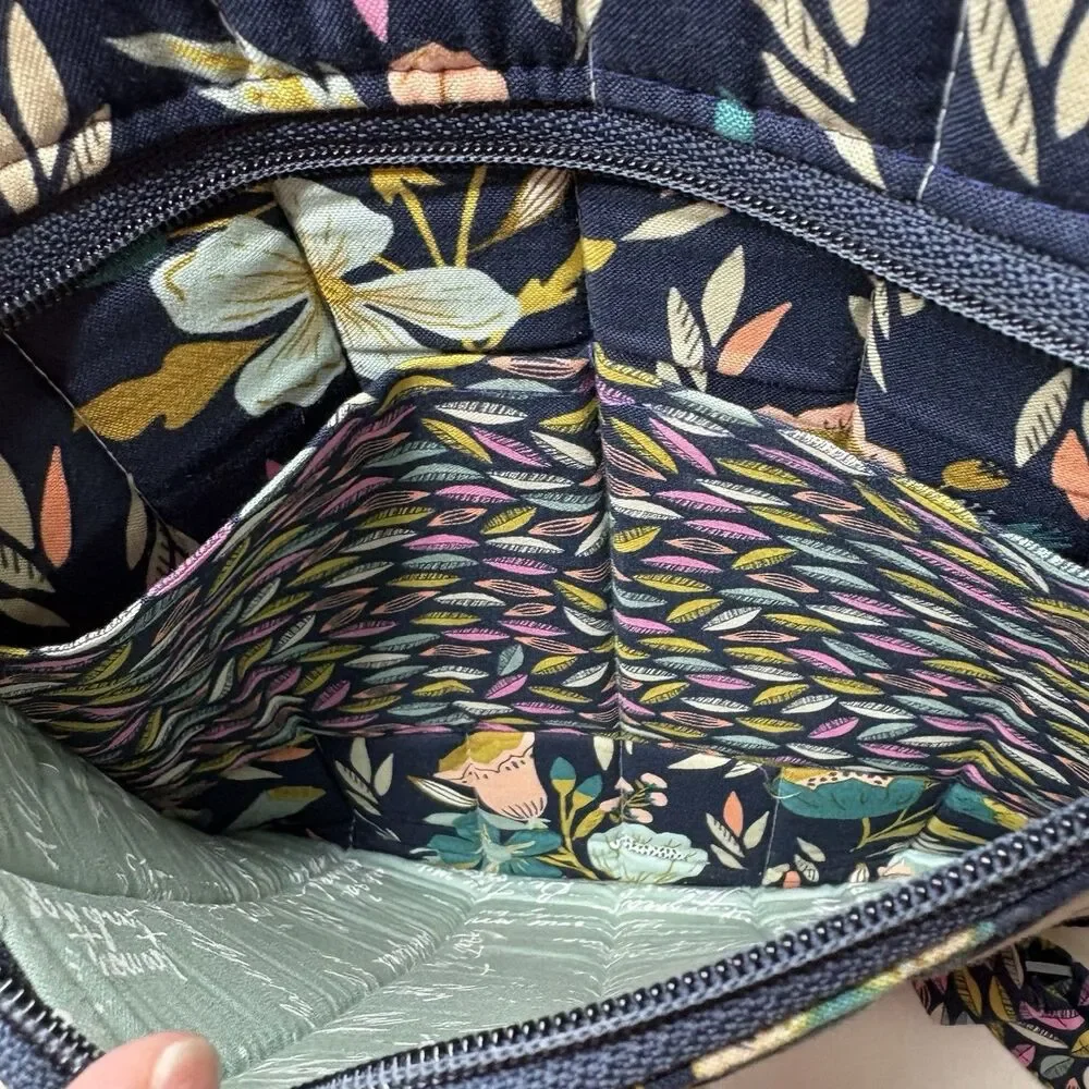 by A Quilted Backpack Adjustable Straps Blues Pink Floral With Side Pockets